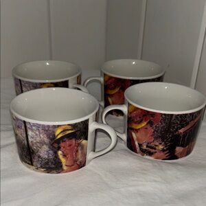 Vintage mugs  Renoir Set of 4 art print Ceramic Coffee Cups white
